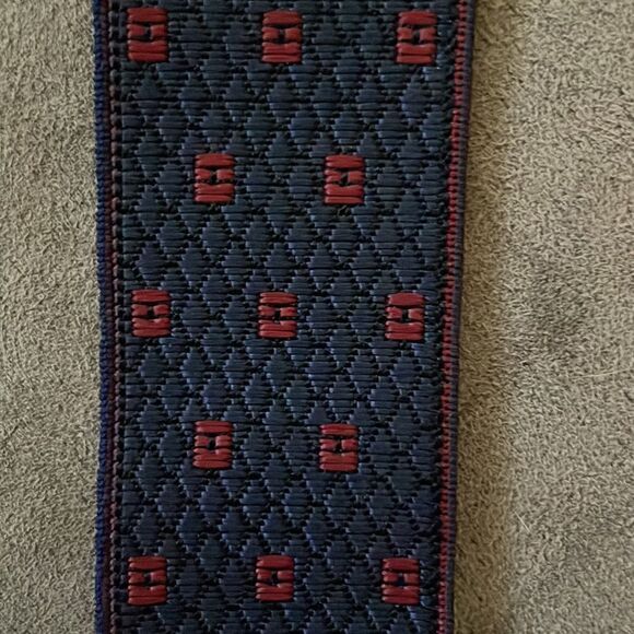 Vintage Austin Reed Navy / Red / Leather trim Suspenders / made in England - Picture 5 of 7